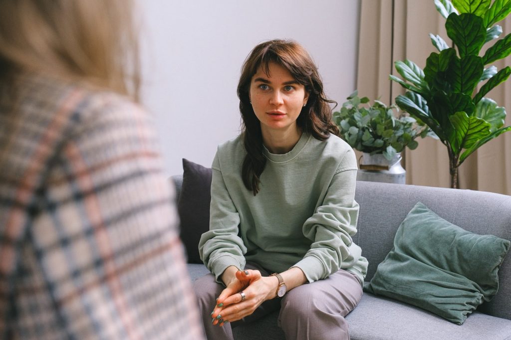 Photo of a woman in a therapy session. Individual therapy in NC and VA provides a safe, empathetic environment to process your emotions and overcome issues such as depression and anxiety. It can empower you to change long-standing behavioral patterns and learn new healthy coping skills to regain your happiness and confidence.